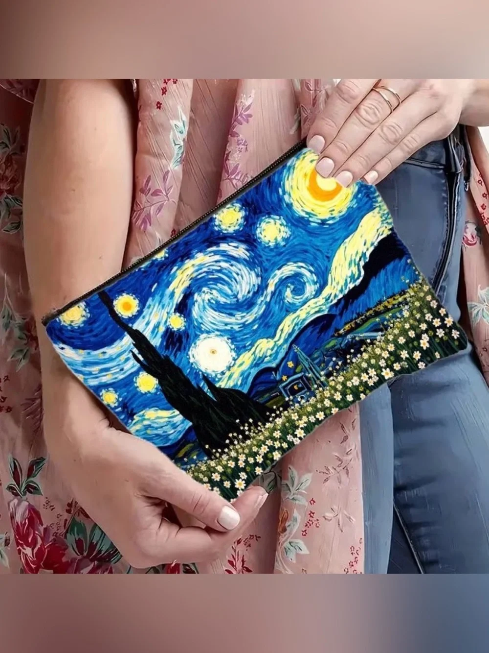 🎨 Van Gogh Starry Night Inspired Cosmetic Bag  Makeup Travel Case